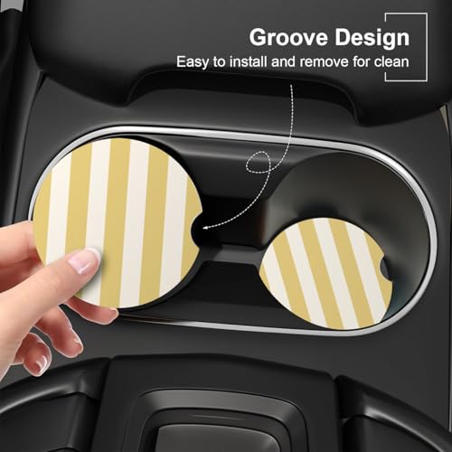 Ceramic Car Coasters – Absorbent Car Cup Holder Coaster Set for Women, Cute Aesthetic Car Accessories for Girls, 2 Pack (Golden Yellow) - color: Golden Yellow