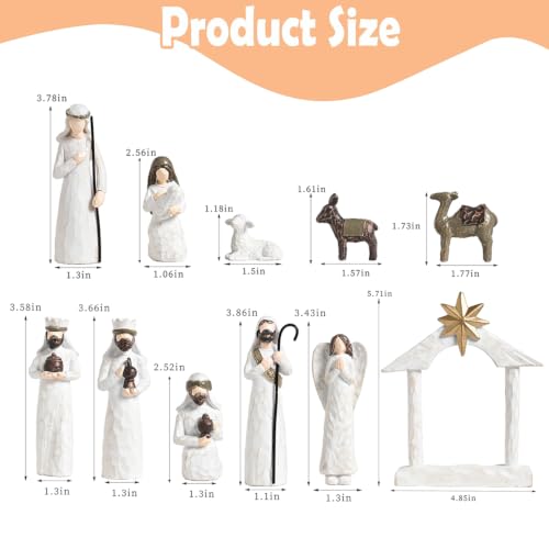 AOMOONOA White Nativity Set, Resin Small Christmas Nativity Figurine - color: Classic White