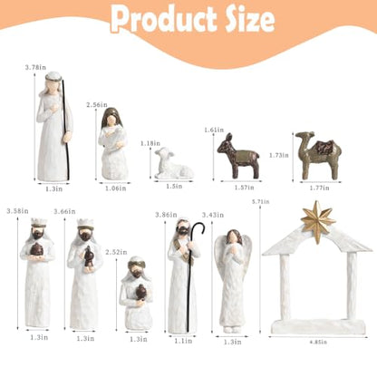 AOMOONOA White Nativity Set, Resin Small Christmas Nativity Figurine - color: Classic White