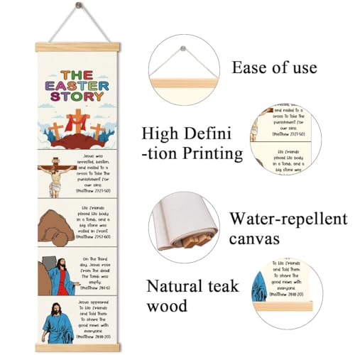 The Easter Story Poster, Sunday School Decor, Christian Banner for Kids Learning, Christian Home Decors, Church Activity Supplies, Family Hanging of Scripture and Words Decorations 06 - color: Style 6
