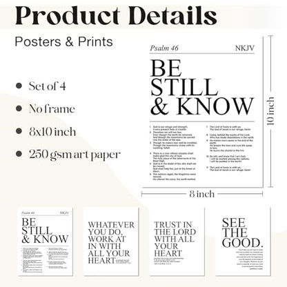 WEFKODO Bible Verse Christian Office Pictures Wall Decor Posters Prints - color: be still