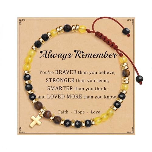 Cross Bracelets for Women Girls, Christian Gifts for Women Natural Stone Beaded Bracelets First Communion Confirmation Baptism Gifts Catholic Easter Christmas Inspirational Gift Jewelry - color: Onyx - Always Remember