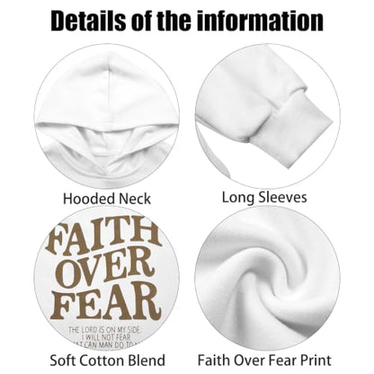 BANGELY Faith Over Fear Hoodie Girl's Christian Sweatshirt Long Sleeve Tops - color: White, size: 5-6 Years