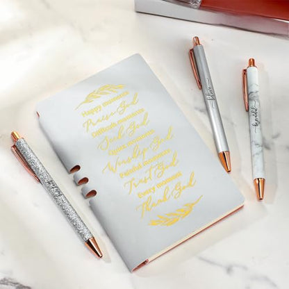Spakon 5 Pcs Christian Gifts for Women Church Gifts Scripture Prayer Journal Religious for Women God Notebook Pen with Gift Box Scripture Notepad Bible Study Group Grad Favors - color: Grey, style: Happy Moment