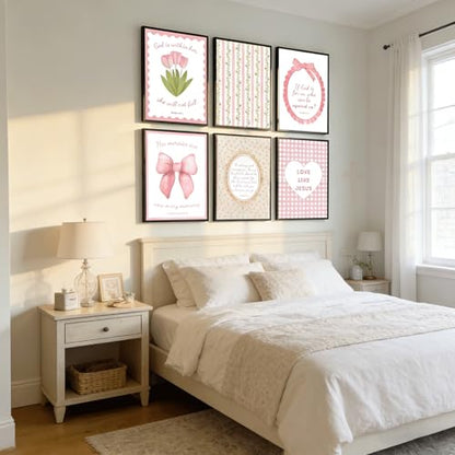 6Pcs Pink Bible Verses Wall Art Christian Floral Pictures 12x16in Unframed - color: Pink Poster, size: 16L"X12W"