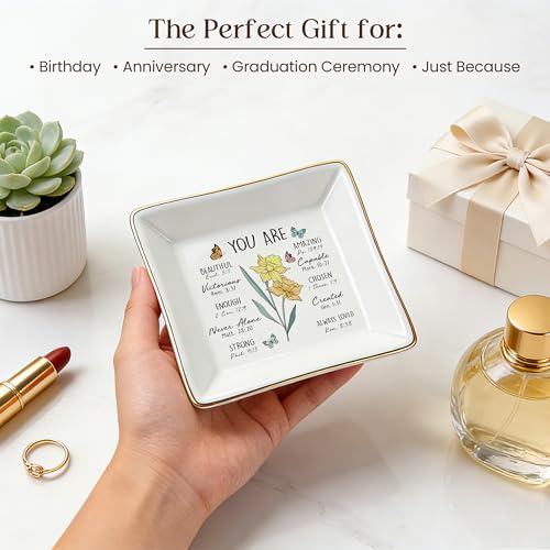 Birthday Gifts for Women, Narcissus Scripture Jewelry Dish, Christian Gift - style: Narcissus: Hope, Wealth, Protection(December Birth Flower)