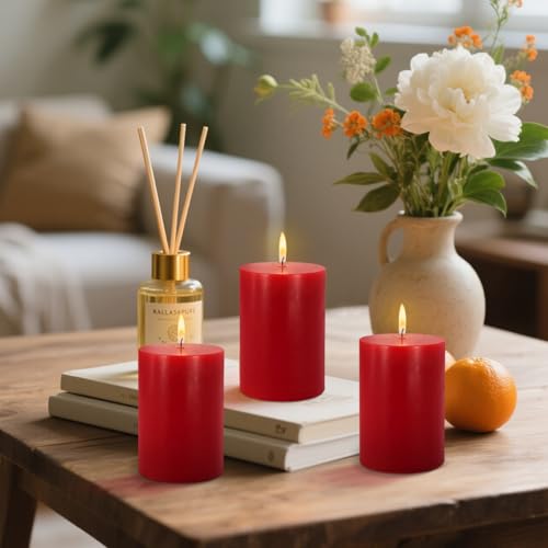 6 Pack Unscented Dripless Smokeless Red Pillar Candles, 2.75x3.25 Inch Cylinder Wax Candles for Home Table Holiday Party Spa Decor Emergency - color: Red