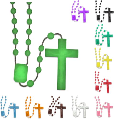 RosaryMart Catholic Rosary Beads for Prayer – Glow in the dark Plastic Rosary Necklace with Crucifix, Durable Nylon Cord, Made in Italy, Devotional Prayer Beads for Women and Men – Pack of 25 - color: Luminous, size: 25 per bag
