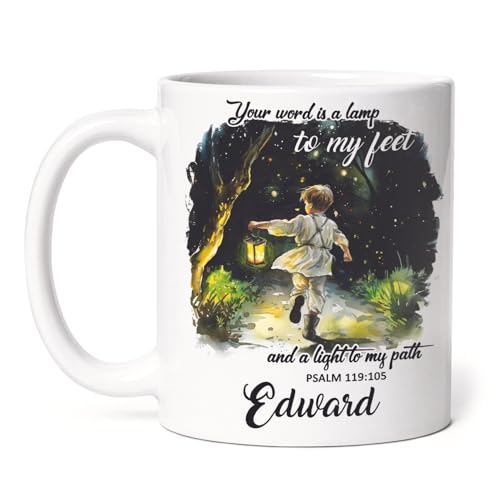 Lovely Boy Holding Lantern White Cup, Customized Novelty Night Scene Coffee Cup With Name, Personalized Bible Verse Ceramic Mug, Christian Cup Gift For Kid Boy, Christ Keepsake Cup - color: XUA-624-2335-A Boy Holding A Lantern