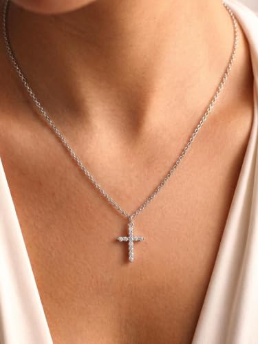 U7 Cross Necklace for Women,CZ Cross Pendant Necklace 18"+2" - color: Silver