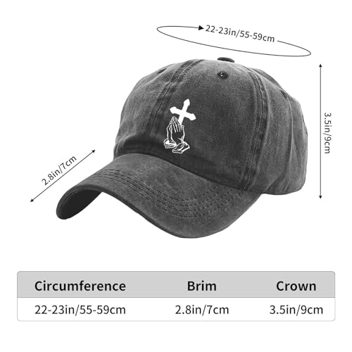 Praying Cross Hat - Faith Adjustable Vintage Washed Cotton Baseball Cap for Men Women - Religious Christian Jesus Gifts - color: Carbon