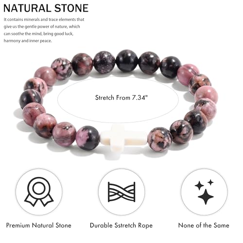 VIBILIA Cross Beaded Bracelets for Women, Birthday Gifts - color: F 1. Cross - Rhodonite