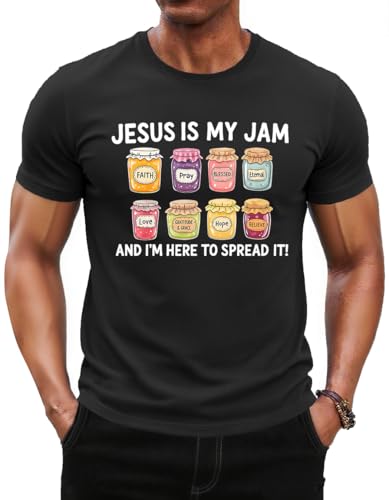 Jesus is My Jam and Im Here to Spread It Shirt Christian Faith T-Shirt Jam Graphic Tee - color: Black, size: Medium