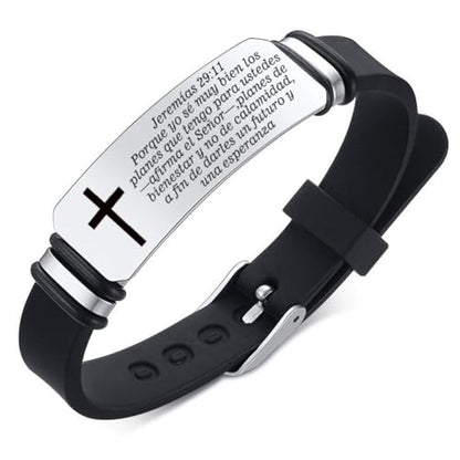 Perspnalized Spanish Scripture Gifts for Men Women,Adjust Silicone Spanish Bible Verse Bracelet Engraved Inspirational ID Bracelets Christian Cross Wristband Xmas Church Employee Favors - style: Jeremías 29:11