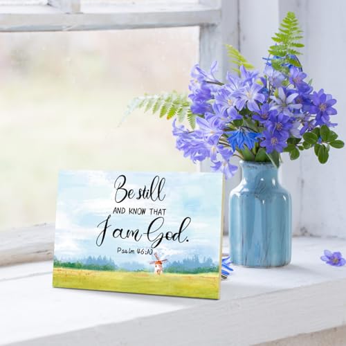 Bible Verse Wood Sign, Be Still And Know That I am God Scripture Christian Home Desk Decor, Pray Room Desk Decor Christmas Christian Gifts for Women Decor Psalm 46 : 10 Wall Art -13 - style: Bible Psalm 46 : 10 /13