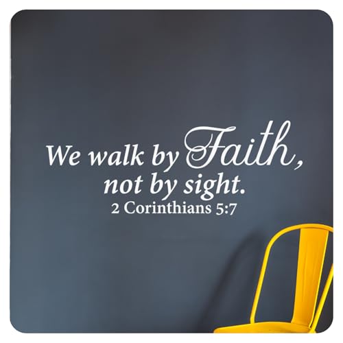 My Vinyl Story - We Walk by Faith 2 Corinthians 5:7 - Inspirational Motivational Wall Decal Sticker Quote, Religious Bible Verse Scripture Vinyl Art for Home Bedroom - Removable (White, 47x17 inches) - color: White, size: 47x17 inches
