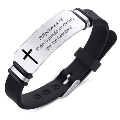 Perspnalized Spanish Scripture Gifts for Men Women,Adjust Silicone Spanish Bible Verse Bracelet Engraved Inspirational ID Bracelets Christian Cross Wristband Xmas Church Employee Favors - style: Juan 3:16