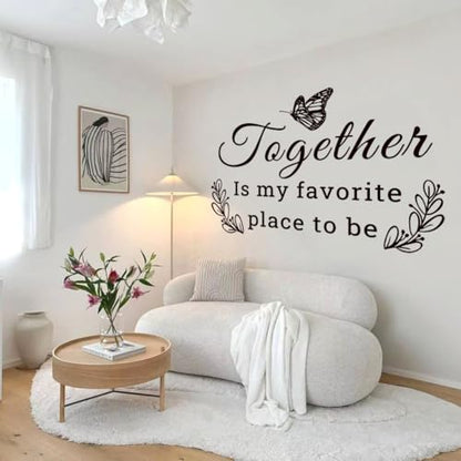 Family Vinyl Wall Decor Stickers This is Us, Together, Home, Family Scripture Quote Wall Decals, Butterfly Decal Inspirational Quotes Sticker Set for Home Office Decor(Black)