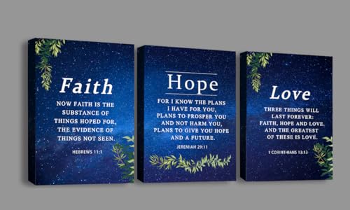 Faith, Hope & Love Bible Verse Inspirational Wall Art, Christian Canvas Decor Gift for Living Room Bedroom (8 X 10in X 3 pcs) Framed (Starry Sky) - color: Bible16