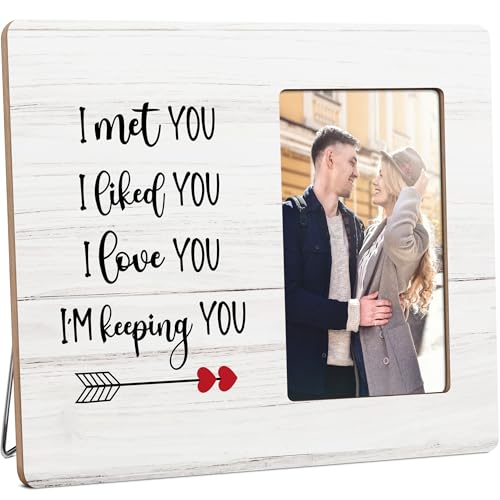 Engagement Gifts for Couples Picture Frame, I Love You Gifts for Boyfriend Girlfriend Wooden Picture Frames, 4x6 inch Photo - color: Orange