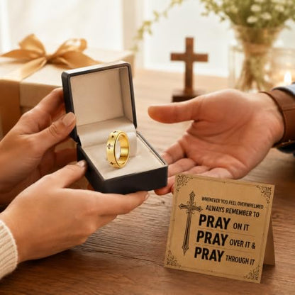 Christian Spinner Fidget Cross Prayer Band Ring - color: Hollow Cross Silver