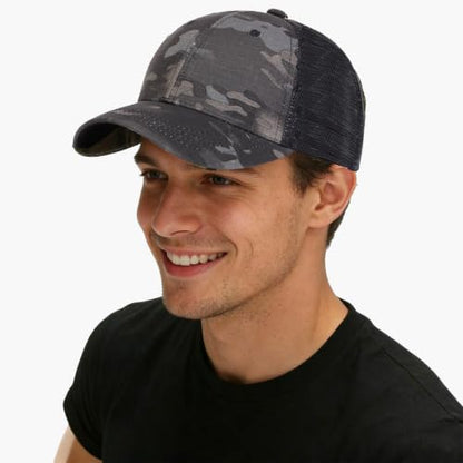 Black Baseball Cap Snapback hat for Men Snap Pack Hip Hop Mens Hat - color: Camouflage