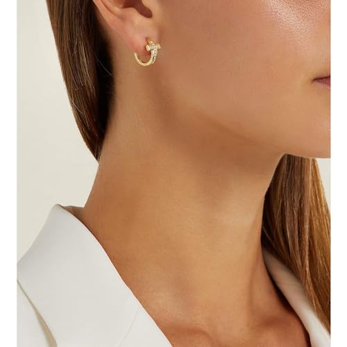 14K Gold Huggie Earrings for Women Silver Huggie Hoop Earrings Cubic Zirconia Huggie Earrings Stud Earrings Lightweight Dainty Hypoallergenic Earrings Jewelry Gifts - color: Gold Cross CZ Huggie Earrings