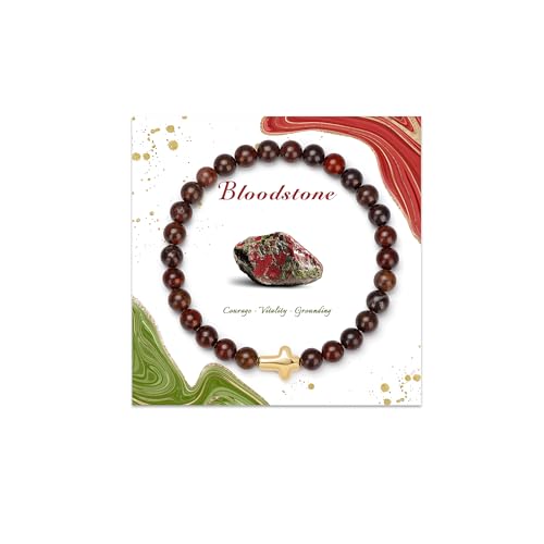 Cross Beaded Bracelets for Women, Natural Stone Healing Crystal Bracelet Religious Cross Bracelet for Women Birthday Christian Gifts on Easter Christmas Gifts - color: Bloodstone