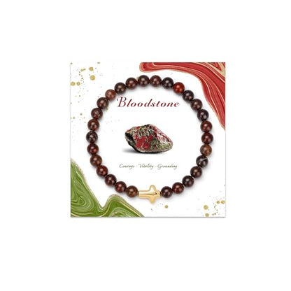 Cross Beaded Bracelets for Women, Natural Stone Healing Crystal Bracelet Religious Cross Bracelet for Women Birthday Christian Gifts on Easter Christmas Gifts - color: Bloodstone