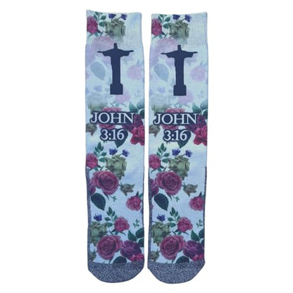 Bible Verse Socks for Men, Christian Scripture Crew Socks, Faith Gift - color: God's Love (John 3:16)