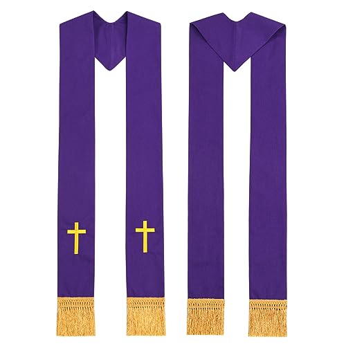 BLESSUME Church Clergy Pastor Cross Embroidered Stole - color: Purple 6