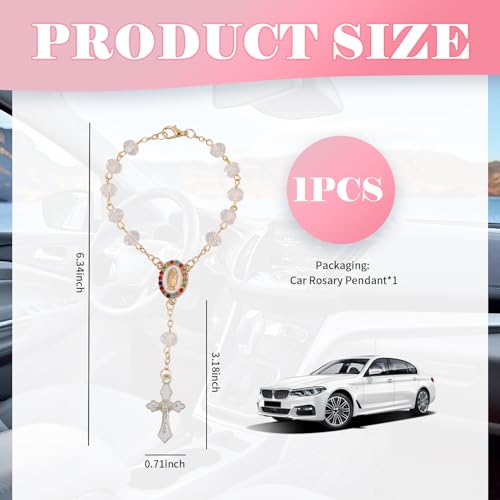 Car Rosary for Rearview Mirror,Rhinestone Cross for Car Steering Wheel Charm as Catholic Religious Gifts,Rosary for Cars Steering Wheel Chain as Cars Mirror Hanging Accessories Cross (White) - color: White