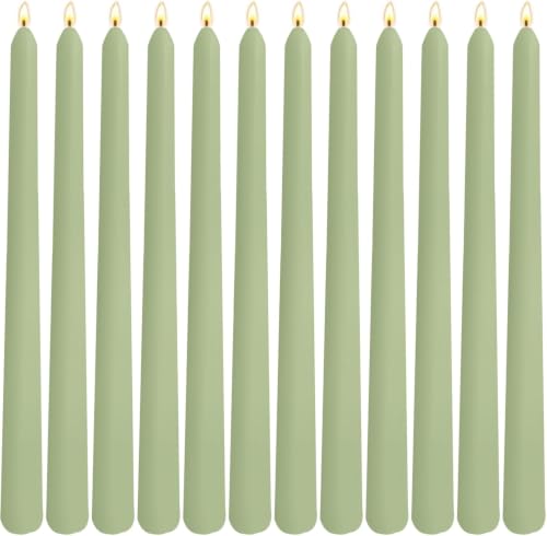 12 Pack Sage Green Taper Candles 10 Inch – Unscented Dripless Candlesticks with 8-Hour Long Burn, Premium Wax Cotton Wick for Spring Decor, St Patrick's Day, Dining Table, Wedding Centerpieces & Home - color: 10"12pcs-Sage Green
