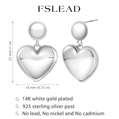 14K Gold Earring Cross Waterdrop Butterfly Heart Knot Earrings for Women Gold Silver Cross Leverback Drop Gold Silver Teardrop Hoop Dangle Earring White Gold Dangle Drop Earring - color: Silver- Heart Dangle Earring