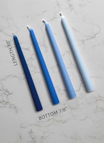 10" Classic Taper Candles, Blue Shades, 4-Pack, 7-8 Hours Long Burning, Unscented Tall Candlesticks - color: Blue Shades, size: 4PK