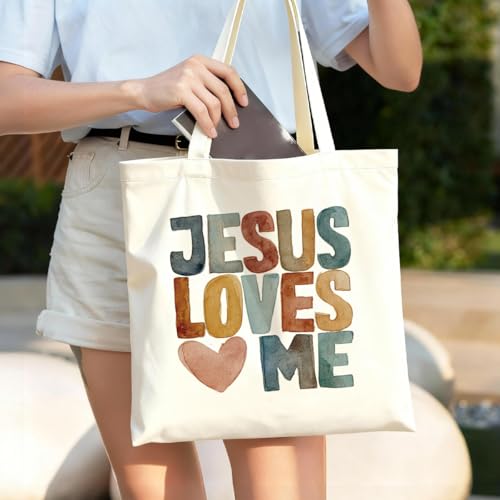 Christian Canvas Tote Bag for Women, Inspirational Faith Shoulder Bag - color: Jesus 01