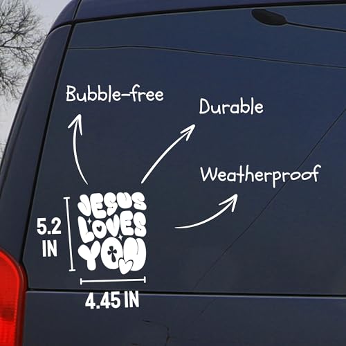 Jesus Loves You Christian Cross Vinyl Decal, Christ Religious Sign for Car Bumper Truck Water Bottles Tumbler RV Vans SUV Window Laptop Jeep Trucks Cars, Inspirational Faith Gift Idea (5.3 x 4.4 in) - style: Jesus Loves You