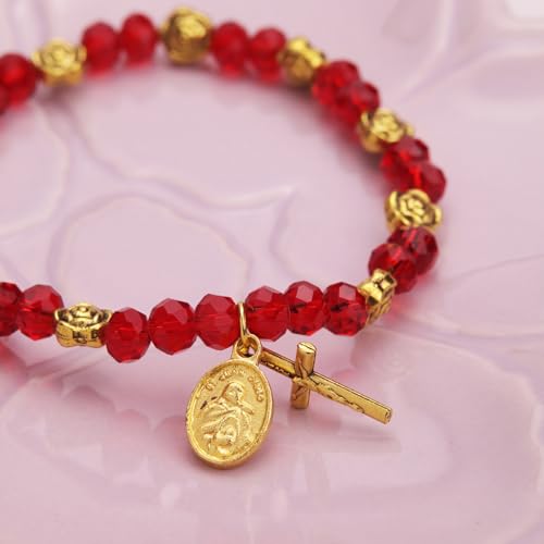Needzo Our Lady of Guadalupe Rosary Bracelet, Roses of Mary Jewelry Accessory, Gold Toned Charms, Religious Gift, 7.5 Inches