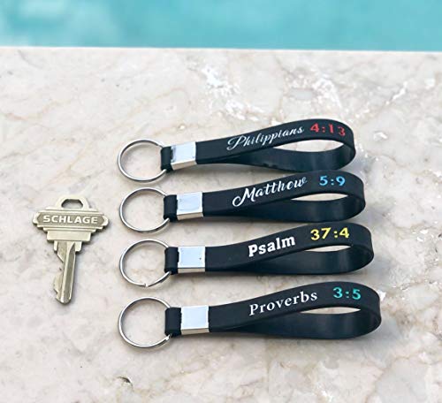 (12 Pack) Christian Bible Keychains with Scripture - Bulk Wholesale Silicone Key Chains - Christian Gifts for Church, First Communion, Easter, Christmas, VBS - Phillippians 4:13