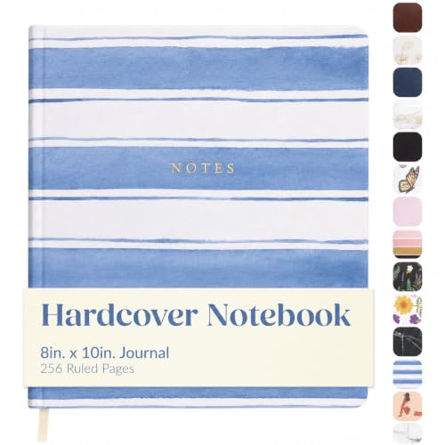 WORLD TRAVELER Large Lined Journal Notebook 256 Ruled White & Ivory Pages - color: Wide Stripes
