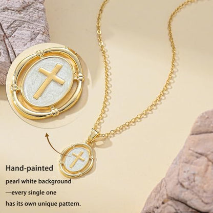 Bheop Cross Necklace for Women, 14K Gold Silver Enamel Pendant Necklace - color: Gold
