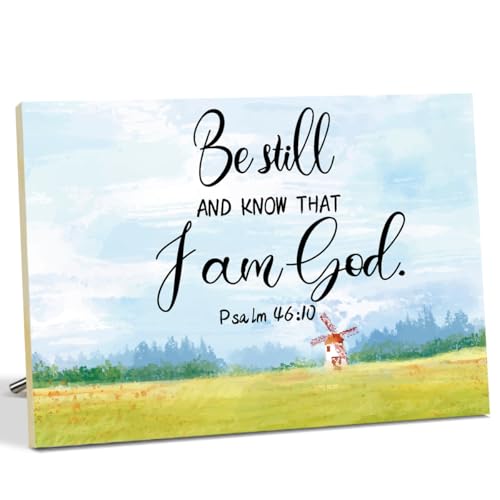 Bible Verse Wood Sign, Be Still And Know That I am God Scripture Christian Home Desk Decor, Pray Room Desk Decor Christmas Christian Gifts for Women Decor Psalm 46 : 10 Wall Art -13 - style: Bible Psalm 46 : 10 /13