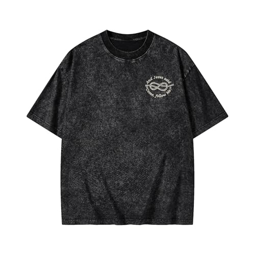 Christian Fishers of Men Shirt for Women Men Jesus Religious Oversized Graphic Tees Acid Wash Bible Verse Faith God T-Shirt - color: Black, size: Large