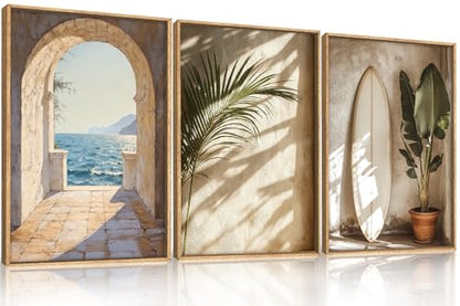 Large Coastal French Landscape Framed Canvas Wall Art Set -24"x36"x3 - color: French Landscape Wall Art, size: 24"L x 36"W