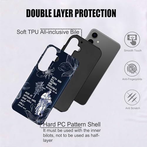 Christian Cross Faith Bible Verses Navy Blue Phone Case for Samsung Galaxy A15 5G, Shockproof Soft TPU & Hard PC Hybrid 2-Layer Protective Phone Cover for Women Girls - color: Navy Blue, size: Galaxy A15