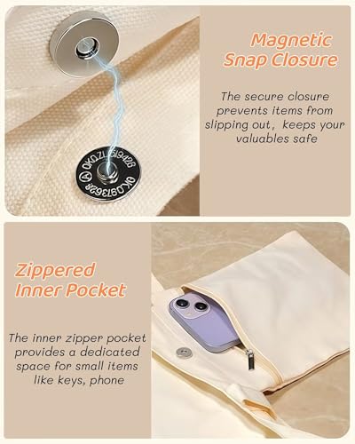 Canvas Tote Bags Reusable Shopping Bag for Women with Zippered Inner Pocket Magnetic Snap Closure - color: Black Cat 4