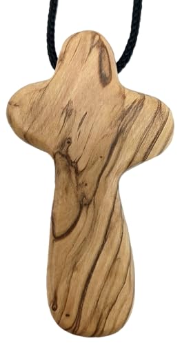 Zuluf Natural Wood Cross Pendant Necklace, Hand Carved Olive Wood Cross Necklace for Men Women, 2.5 Inch Bethlehem Holy Land Pendant on Cord, Handmade Christian Gift, Spiritual Keepsake
