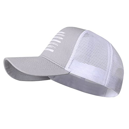 Baseball Cap, American Flag Trucker Hat for Men Women, Breathable Adjustable Fit Outdoor Mesh Snapback Hats - color: Gray/White Flag