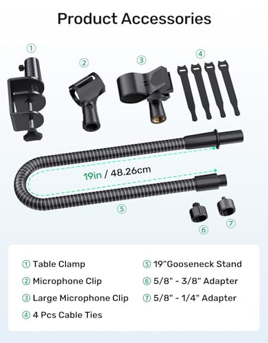 19" Flexible Gooseneck Mic Stand with Desk Clamp【Heavy Duty】, Dual Holder - size: Upgraded Heavy-Duty Clamp