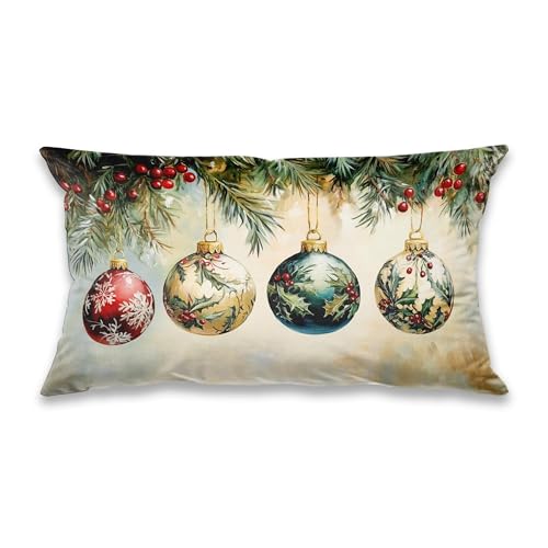 Vintage Christmas Ornament Decor Pillow Covers 12x20, Xmas Victorian Flower Holly Holiday Floral Christmas Lumbar Pillow Covers for Home Living Room Bedroom,BB118 - color: 28 Color